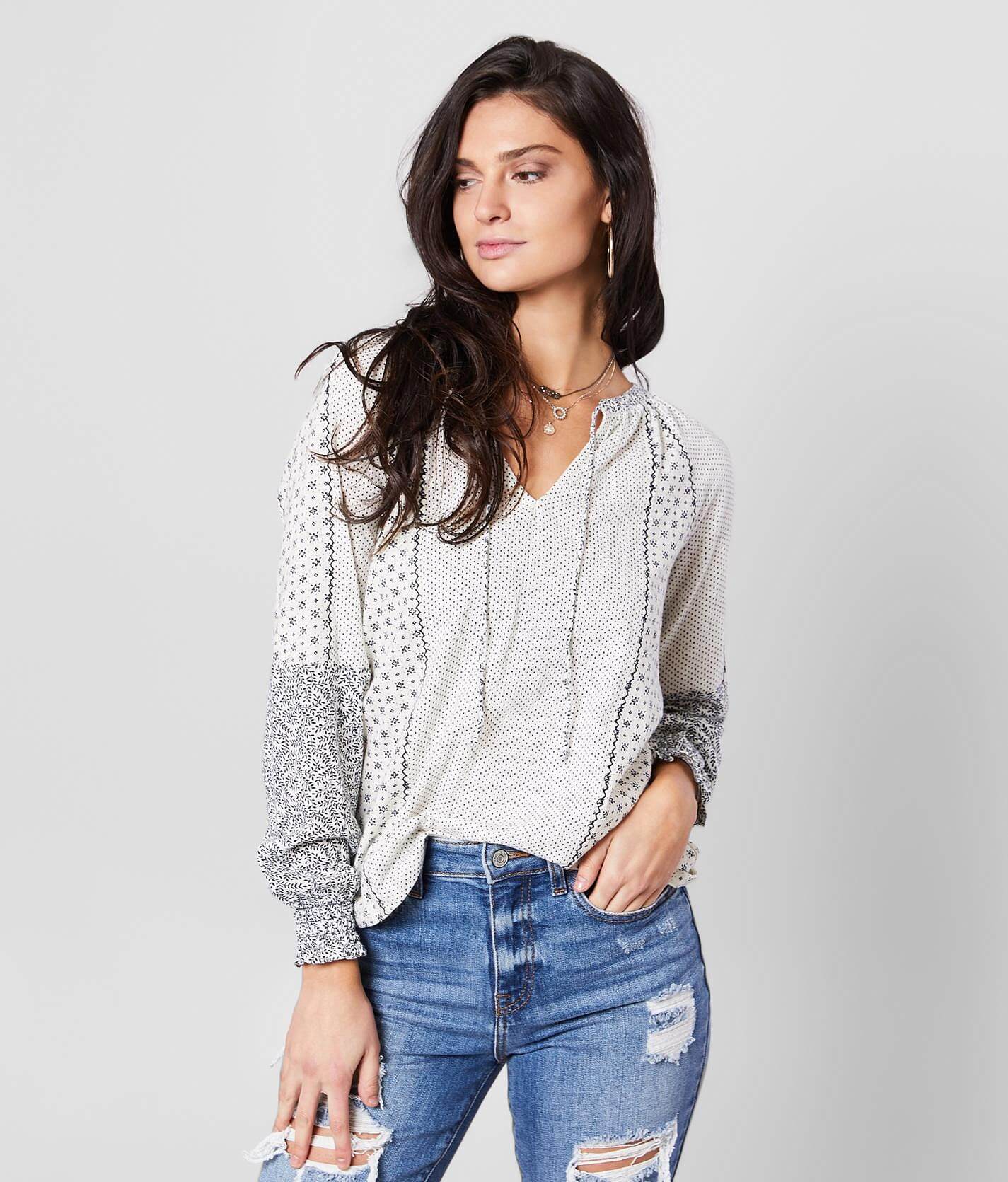 lucky brand mixed print top