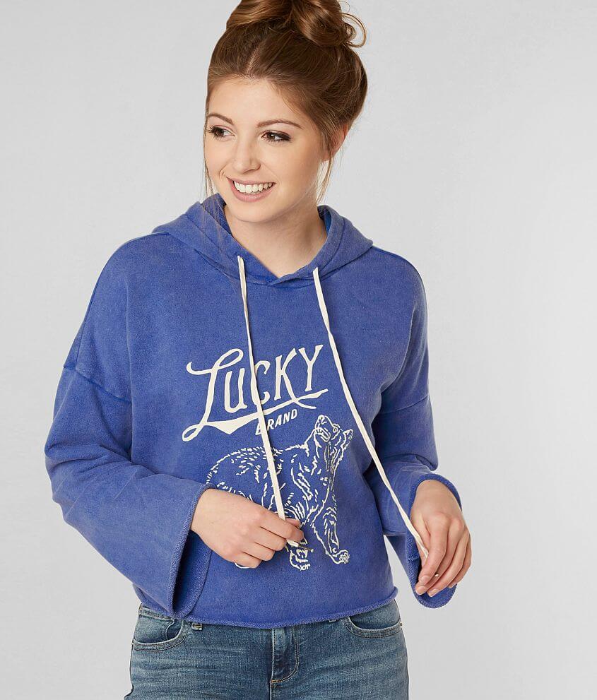 Lucky Brand Lucky Bear Cropped Hooded Sweatshirt - Women's Sweatshirts in  Blue Multi