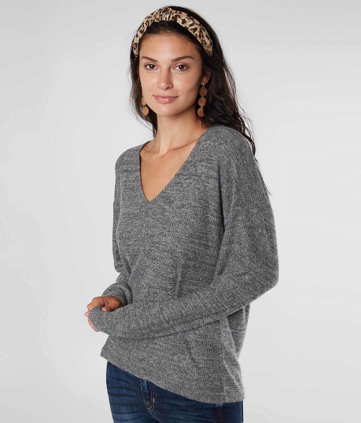 Lucky Brand Brushed Knit V-Neck Top - Women's Shirts/Blouses in Medium  Heather Grey