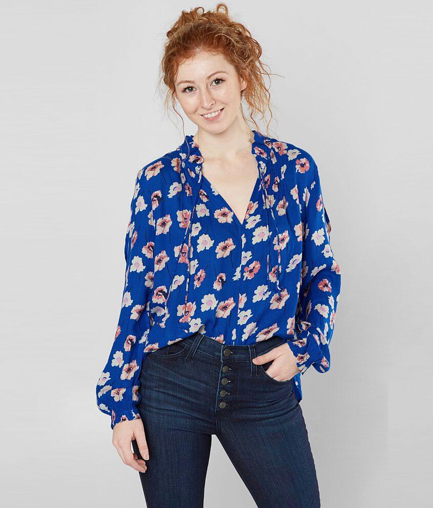 Lucky Brand Floral Peasant Top - Women's Shirts/Blouses in Blue Multi ...
