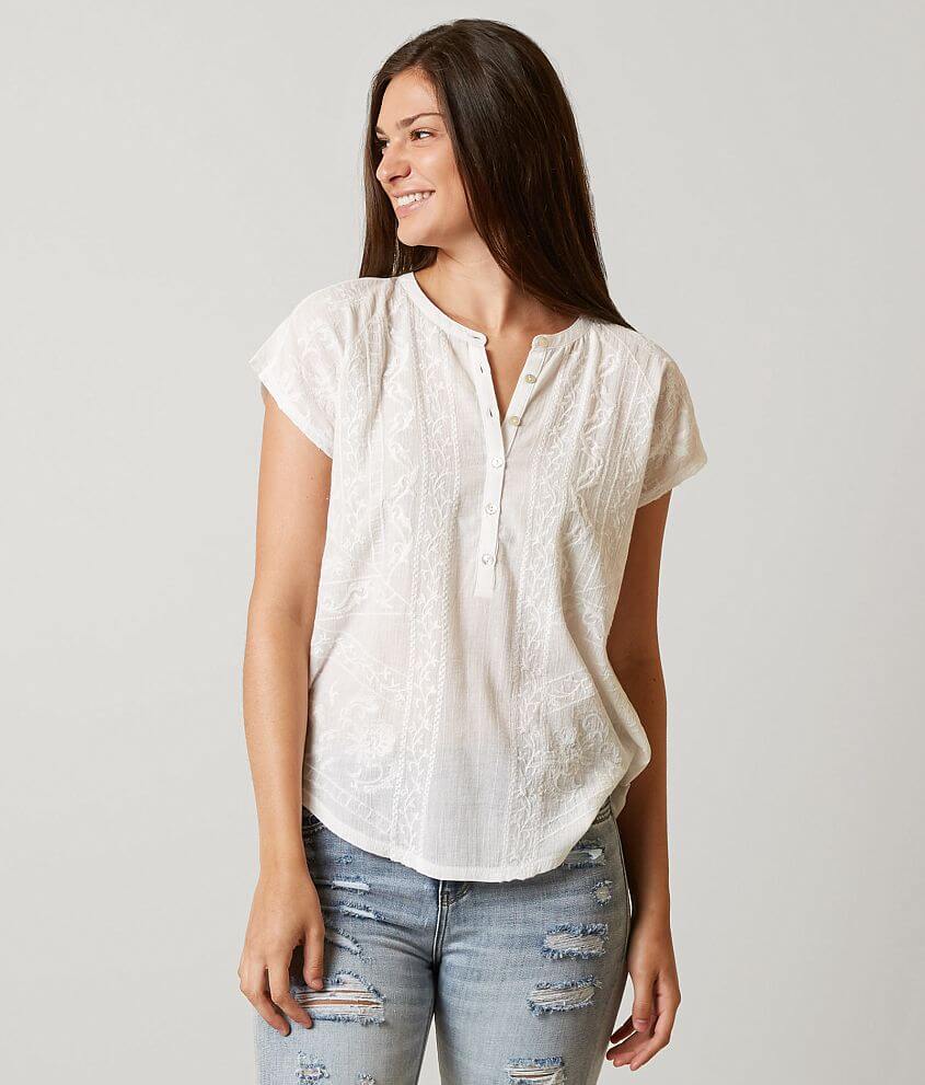 Lucky Brand Embroidered Henley Top front view