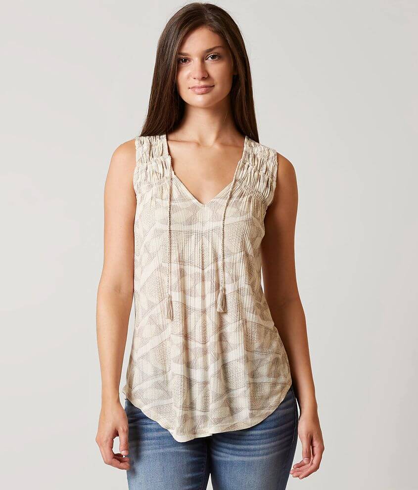 Lucky Brand Geo Smocked Tank Top - Women's Tank Tops in Natural Multi ...