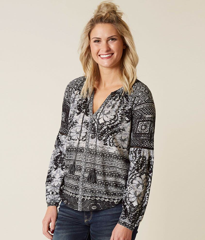 Lucky Brand Printed Top - Women's Shirts/Blouses in Black Multi