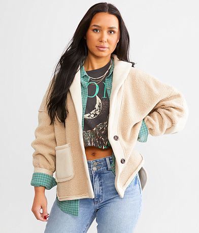 BKE Pieced Sherpa Shacket front view