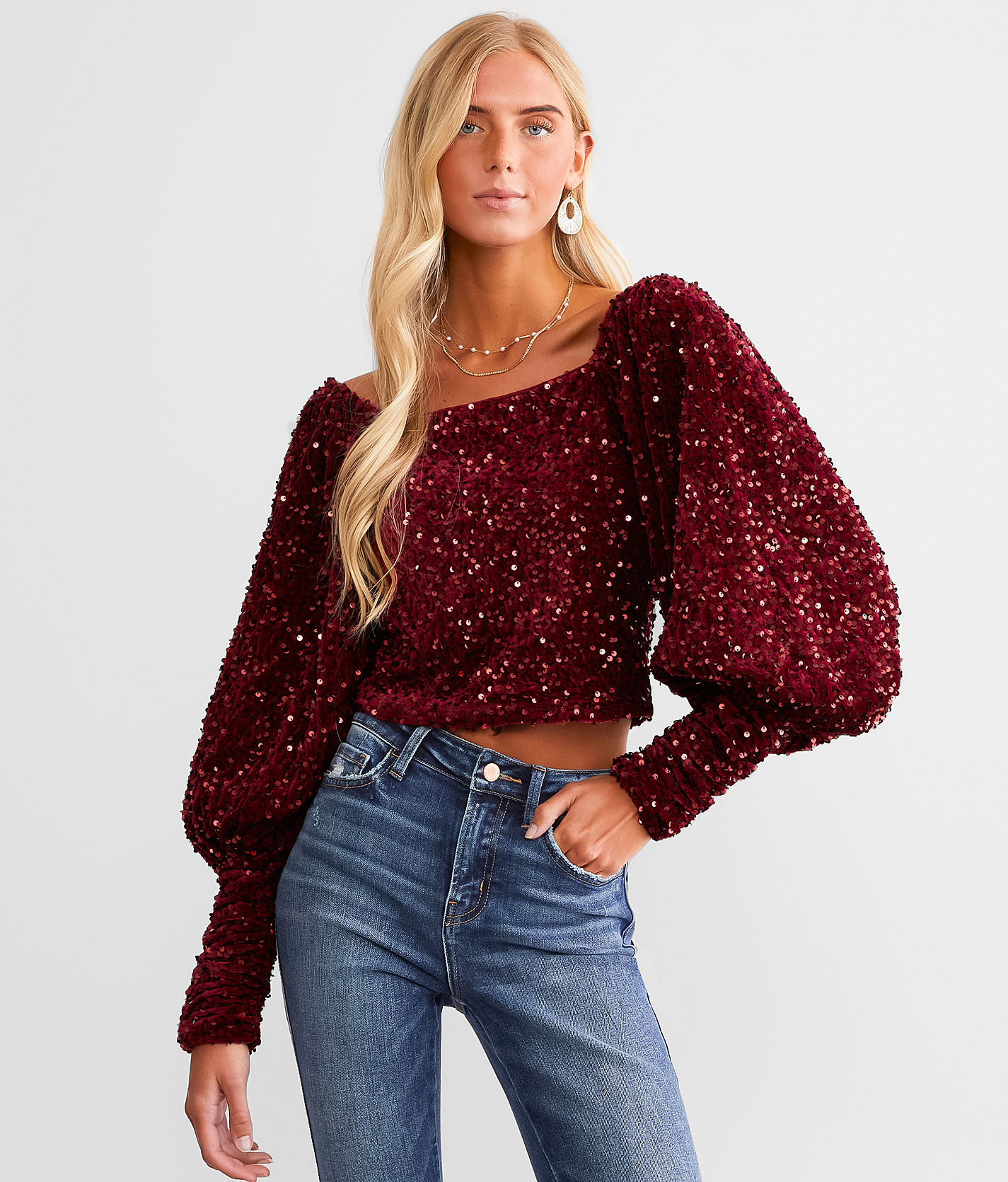 Top Résille Imprimé Velours Paillettes Bordeaux - Taille 1 - Neuf Sans étiquettes - Polyamide