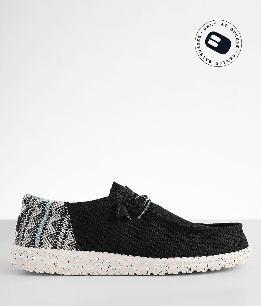 Hey Dude Wally Funk Shoe Men's Shoes in Black Aqua Buckle