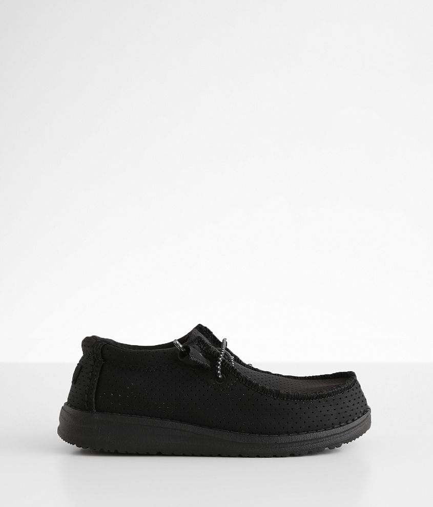 Toddler/Youth Hey Dude Wally Shoe Boy's Shoes in Black Perforated