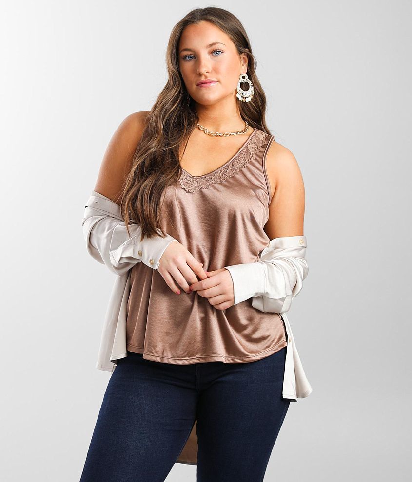 Daytrip Satin Tank Top - Women's Tank Tops in Taupe