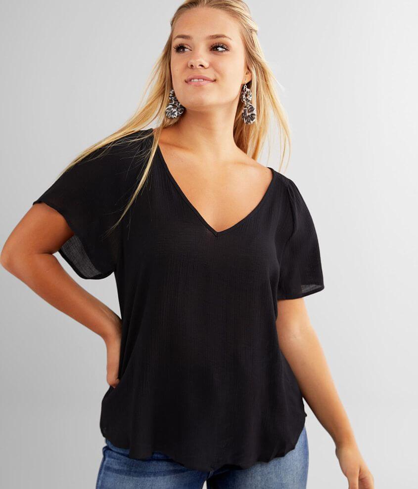 Image of Lush Flowy Woven V-Neck Top