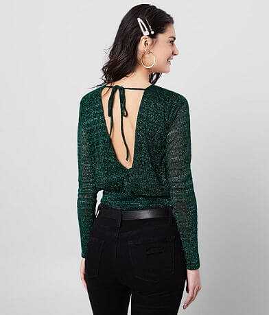 Wanderlux Metallic Tinsel Double V-Neck Bodysuit BACK