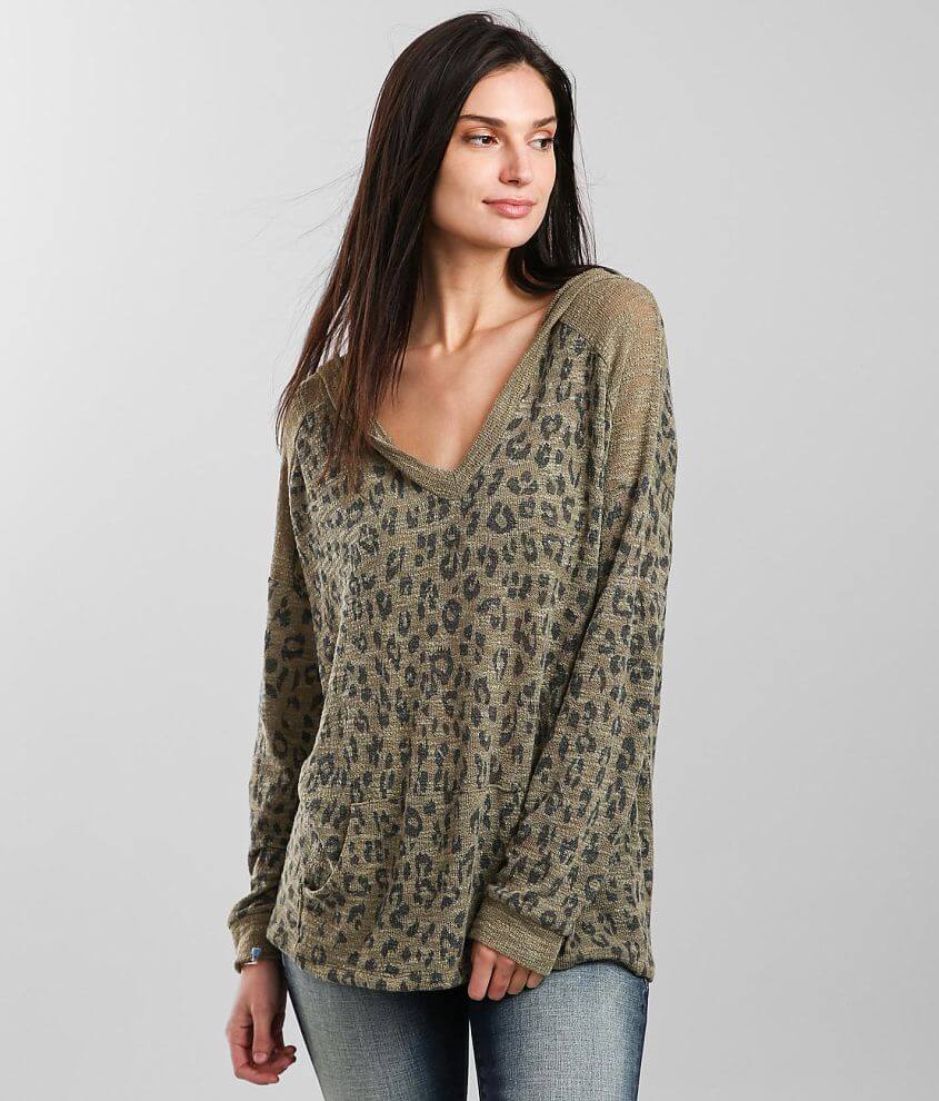 Image of BKE Cheetah Print V-Neck Hoodie