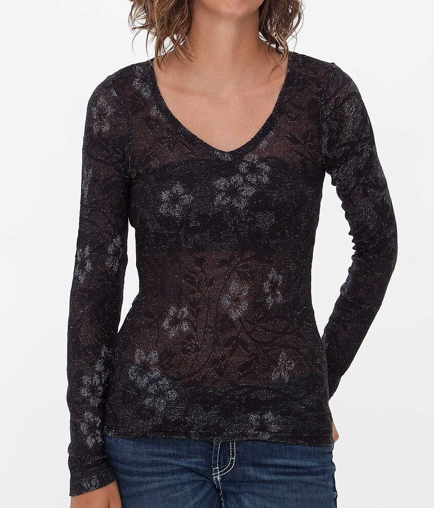 BKE Metallic Lace Top front view