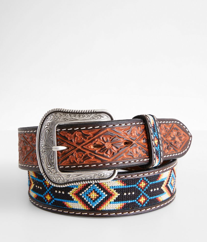 3D Tooled Western Leather Belt - Men's Belts in Brown | Buckle