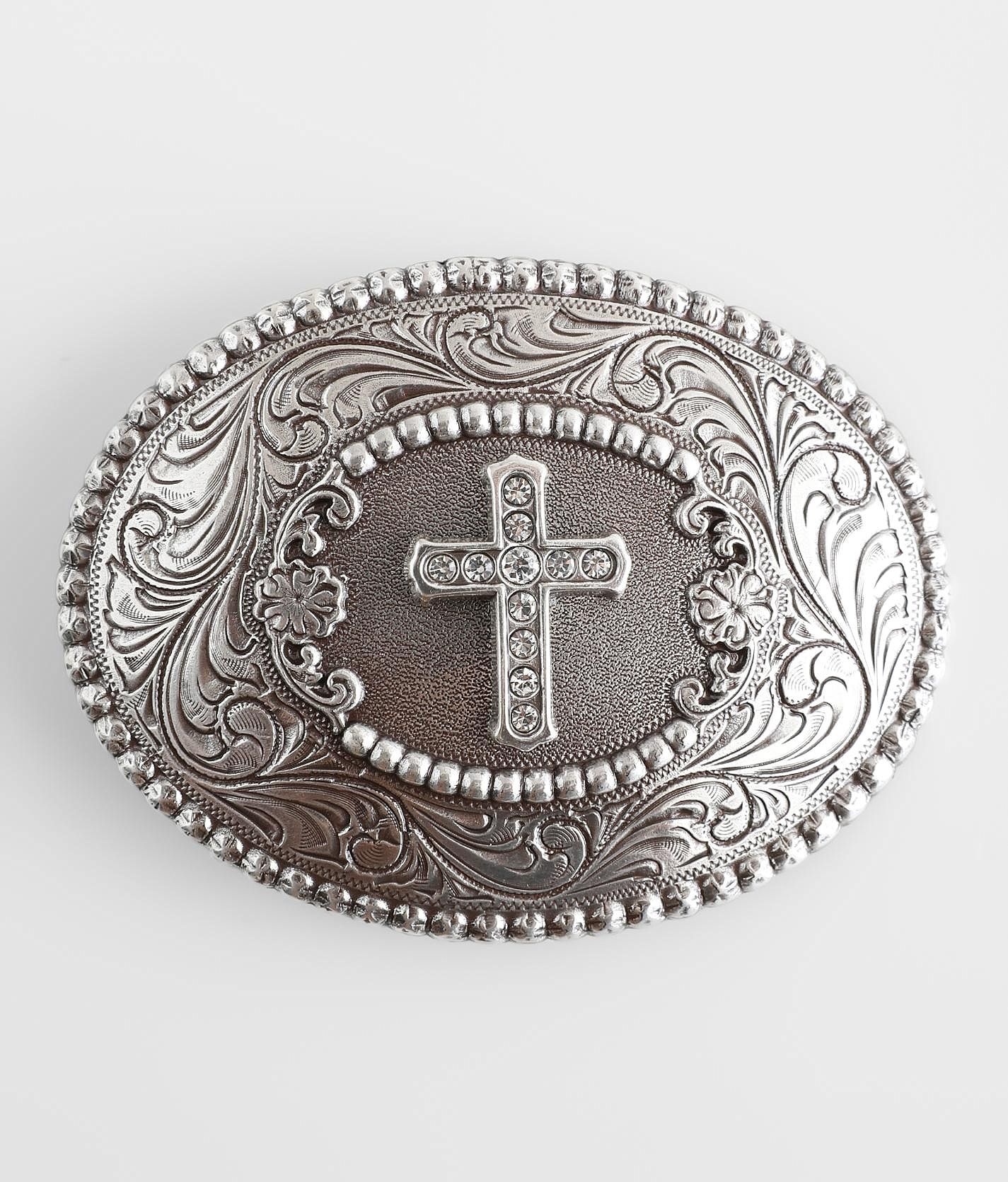 Cross Oval Buckle Belt Buckle with Rhinestone Accents Silver Ladies Western Turquoise Cross Buckle – Cattle Kate main image 3