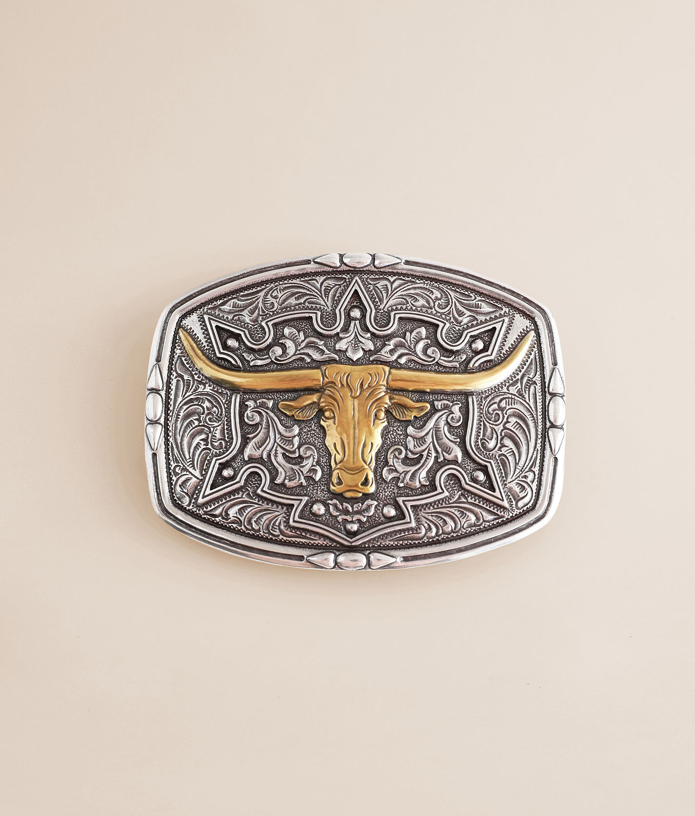 Western Brasstone & Silvertonr Longhorn Large Belt Buckle Western Texas Longhorn Steer Antique Silver and Gold Belt  main image 3