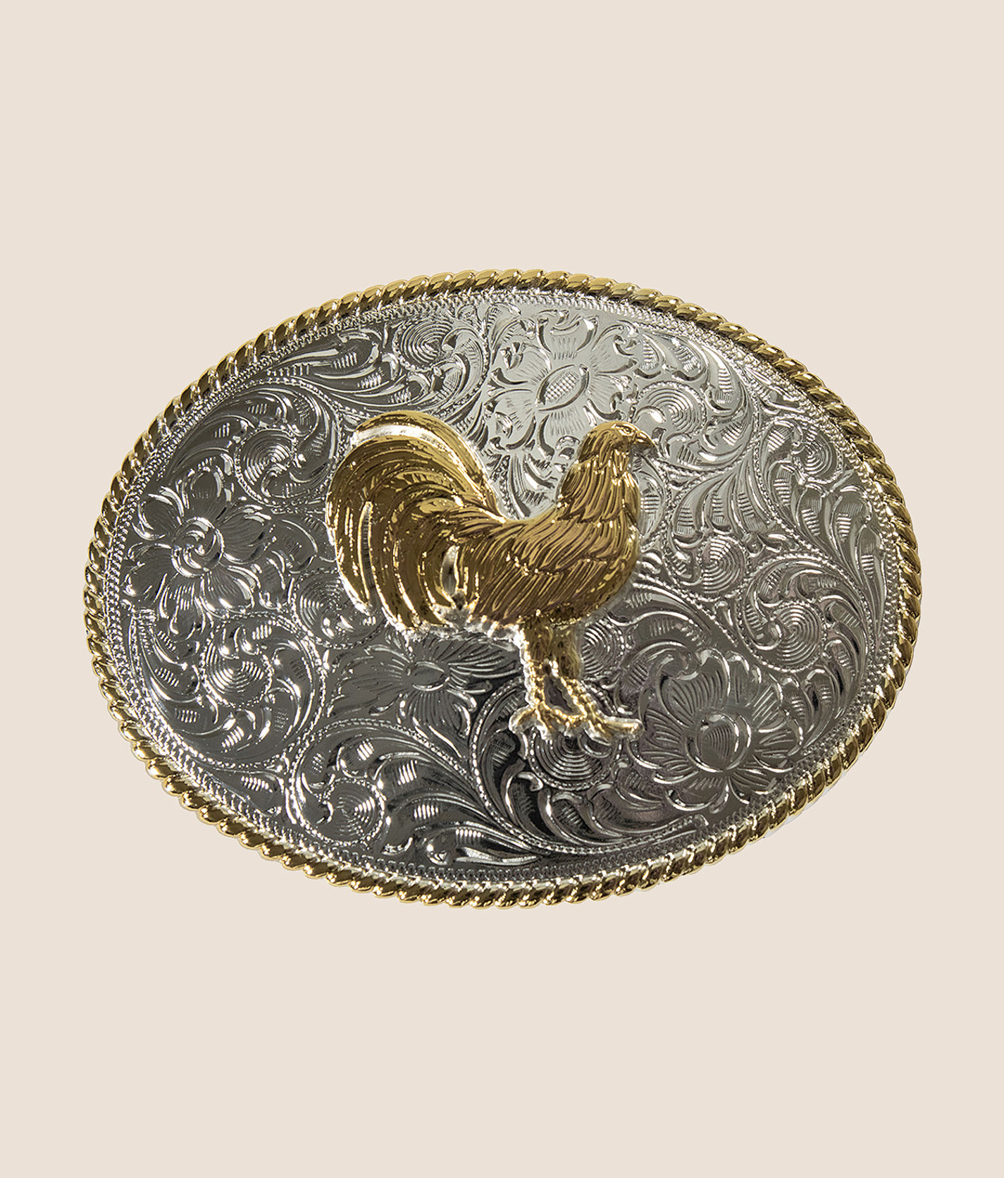 Premium Metal Alloy Rooster Belt Buckle Fits 2 Inch Belts Fighting Rooster Buckle All Chrome – Roman Valley Ranch main image 2