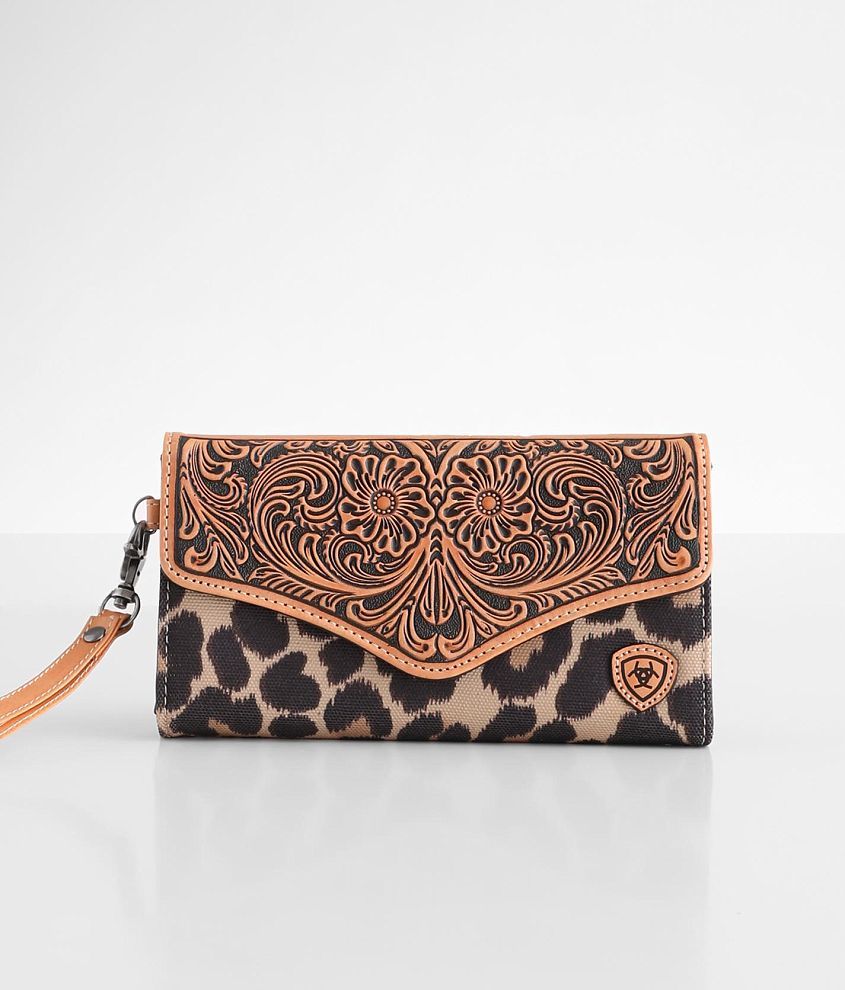 Ariat Tooled Leather Wristlet Wallet - Women's Bags in Brown Leopard ...