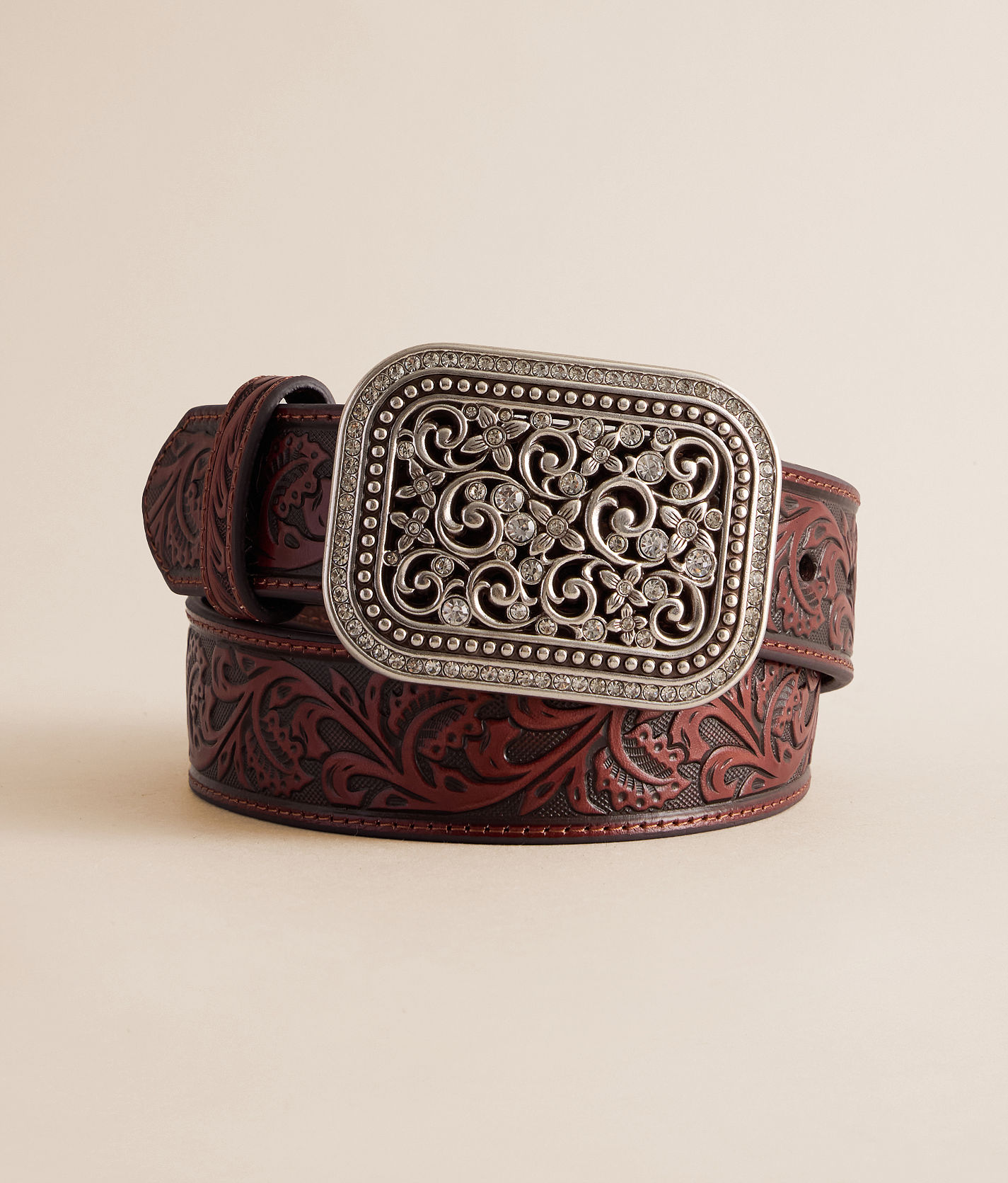 Ariat Women’s Brown Floral Embossed Leather Belt – Size XL [A16017] ARIAT Men main image 2