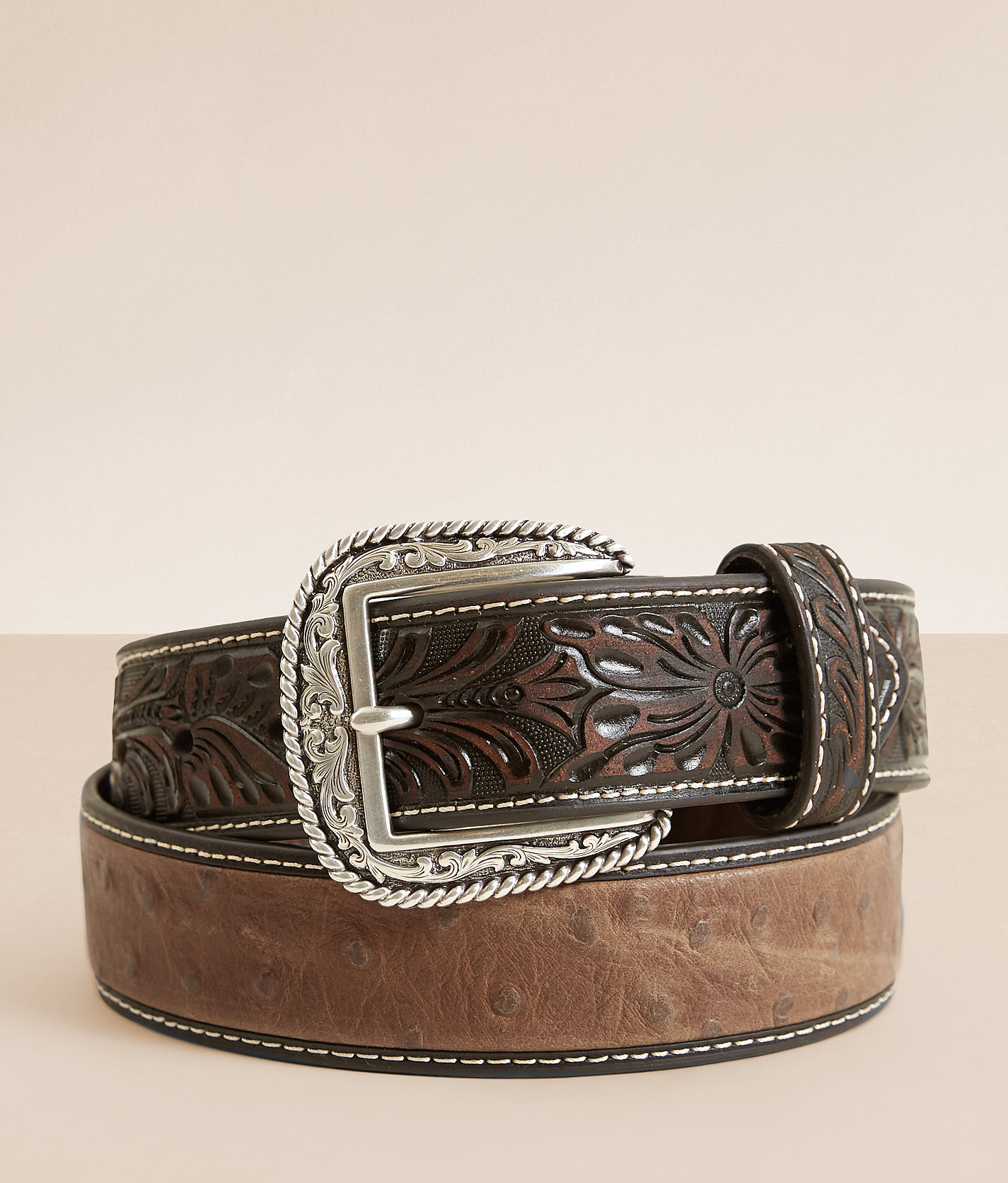 Ariat Embossed Leather Belt Men's Belts in Brown Buckle