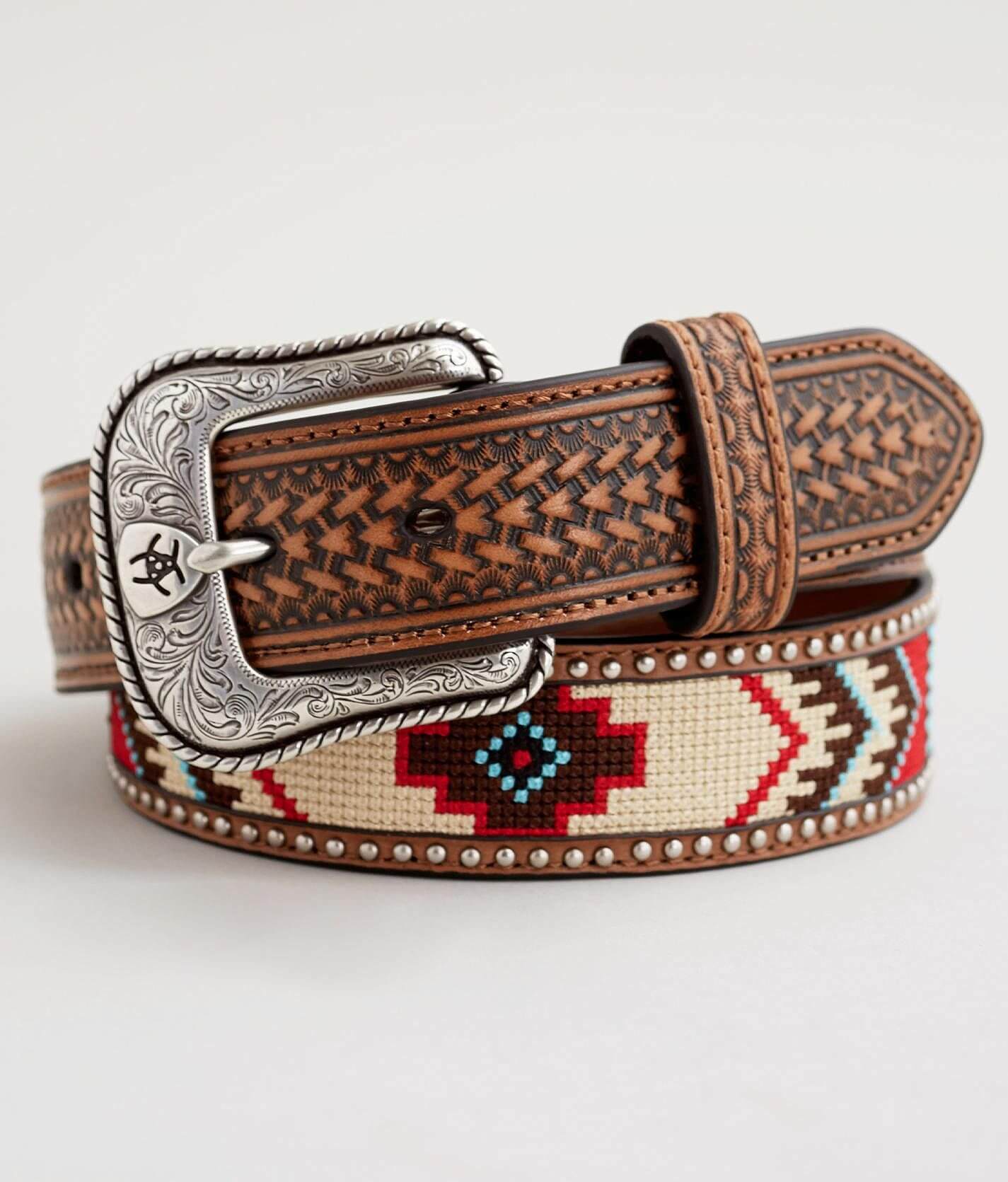 Southwestern Style Leather and Woven Cotton Fabric Belt - Yourgreatfinds