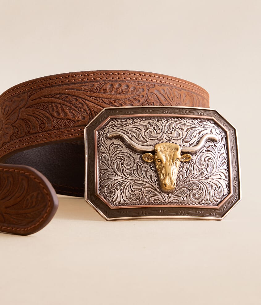 Floral Embossed Leather Belt