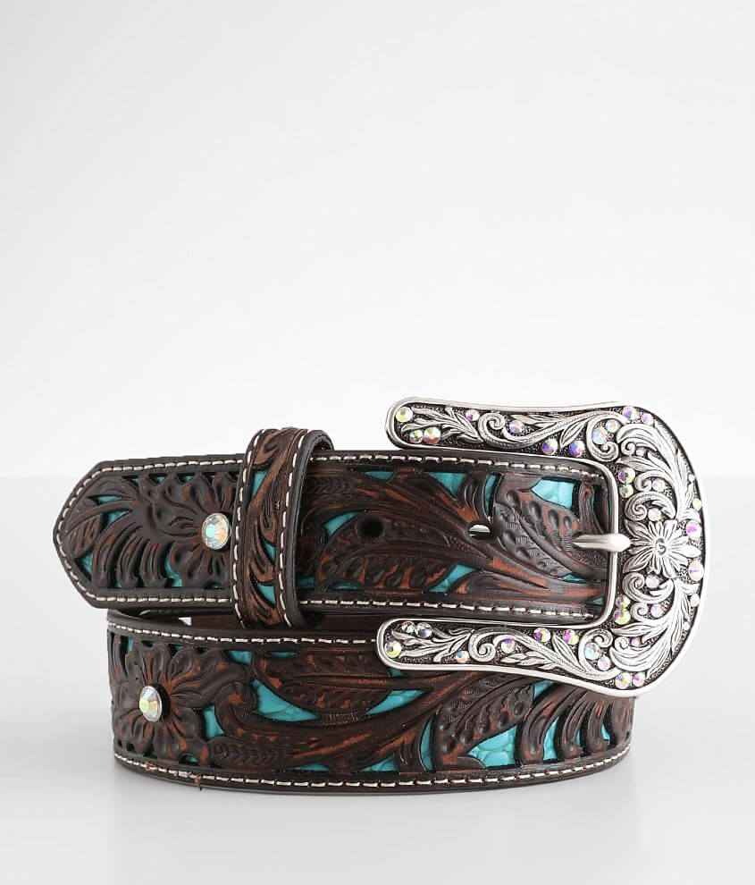 Ariat Embossed Turquoise Leather Belt front view