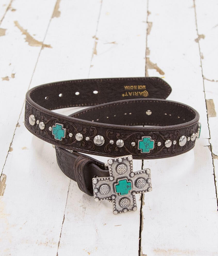 Ariat Turquoise Cross Leather Belt front view