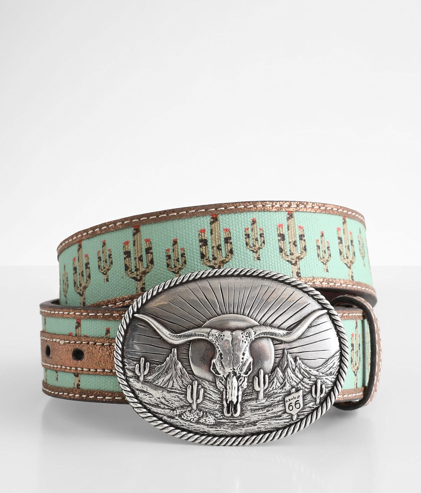 Ariat Cactus Print Leather Western Belt - Women's Belts in Tan Mint