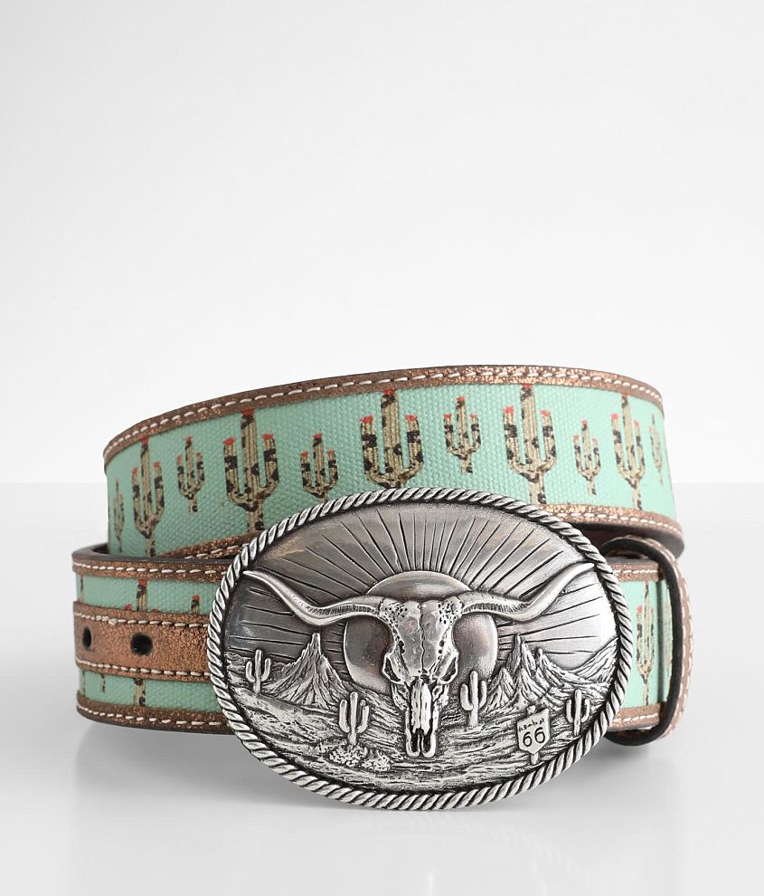 Ariat Cactus Print Leather Western Belt front view