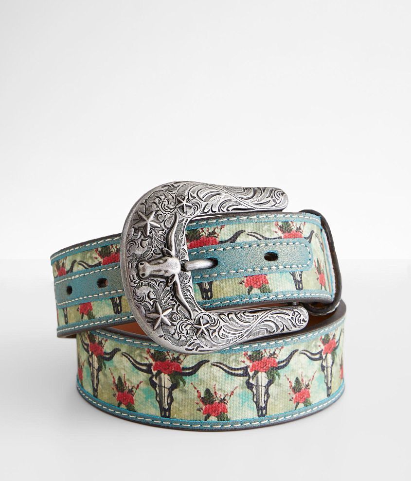 Ariat Steer Head Western Leather Belt front view