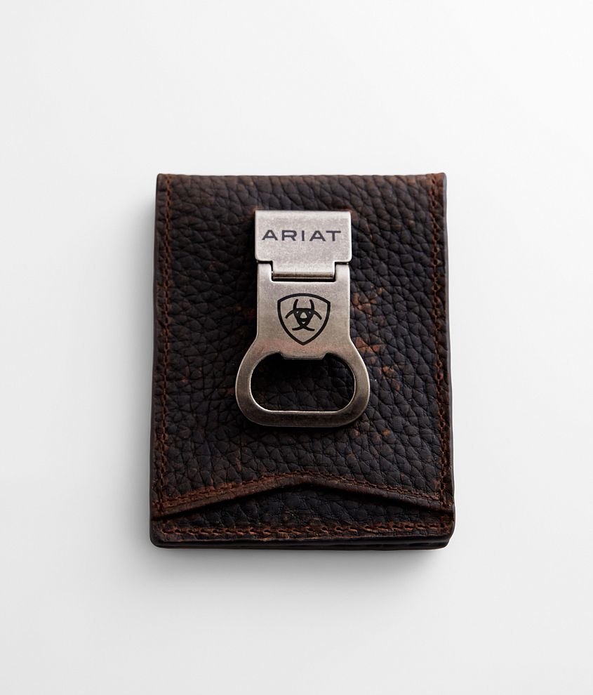 Ariat Bottle Opener Leather Money Clip Wallet front view