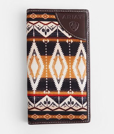 Ariat Southwestern Leather Checkbook Wallet front view