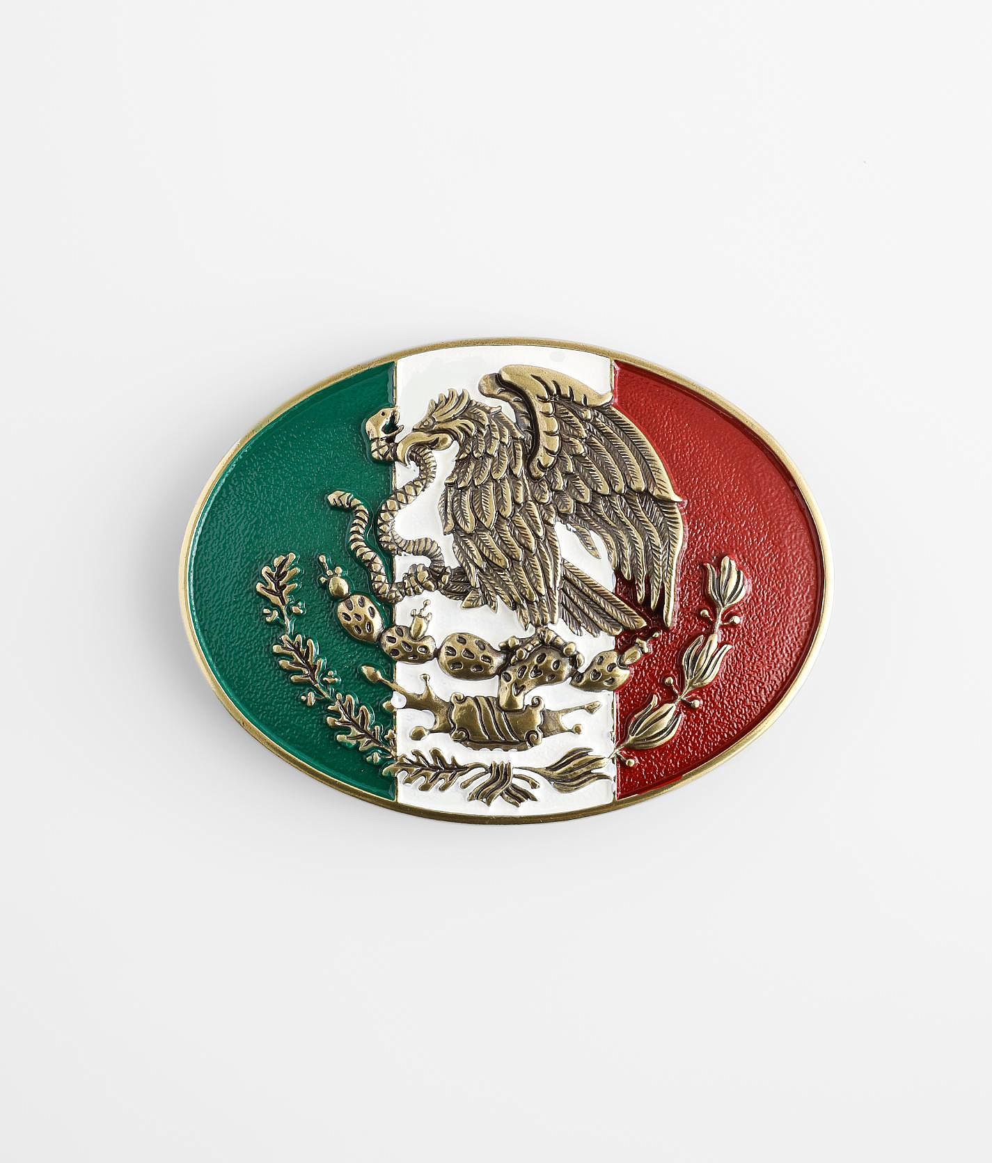 Mexico Mexican Country Flag Huge Large Silver Crystals Belt Buckle Mens Chrome.