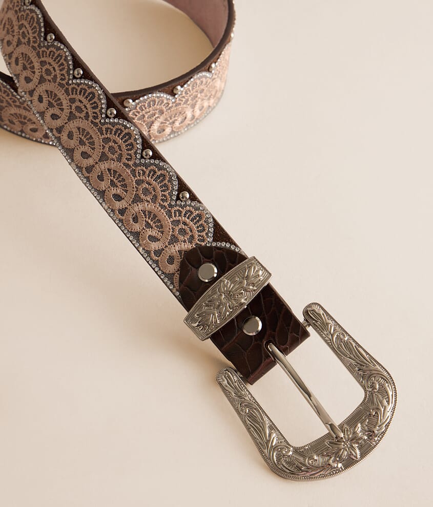 Embroidered Lace Glitz Leather Belt