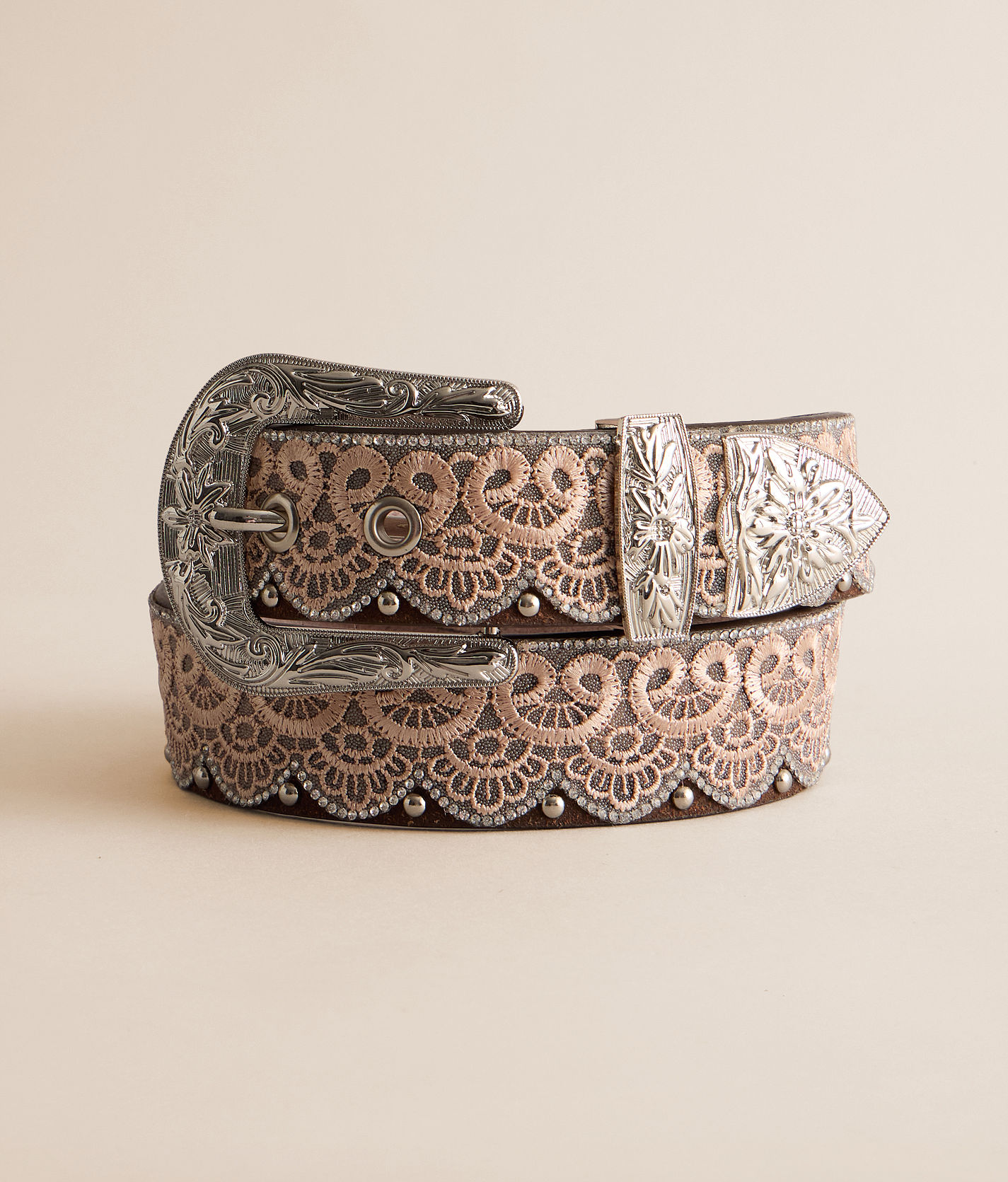 Women’s Wide Tan Leather Fashion Belt with Decorative Stitching Brown Leather Belts With White Stitching | Boot Barn main image 2