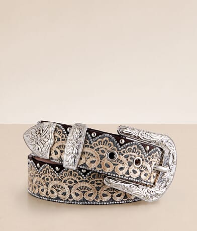Angel Ranch Embroidered Lace Glitz Leather Belt front view