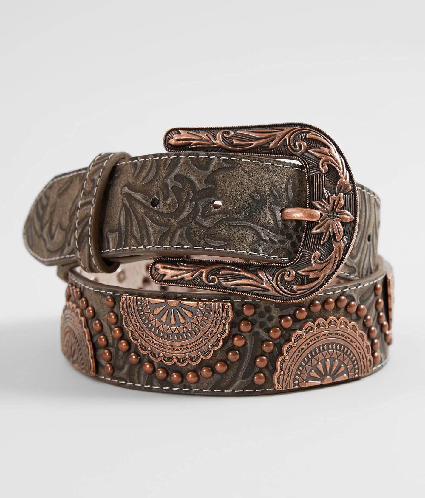 TOPACC Western Genuine Leather Pattern Tooled Belt - Buckle with