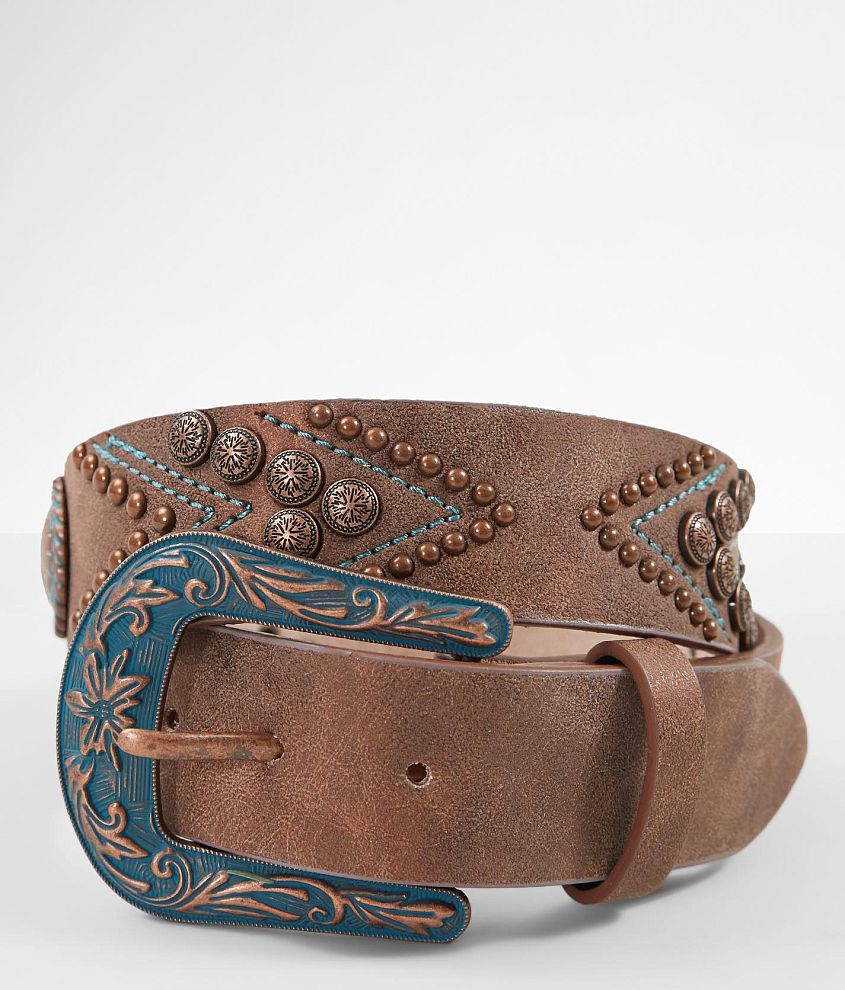Angel Ranch Turquoise Embroidered Leather Belt front view