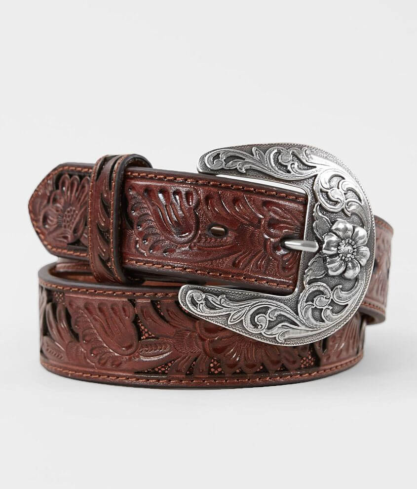 Nocona Tooled Floral Leather Belt front view