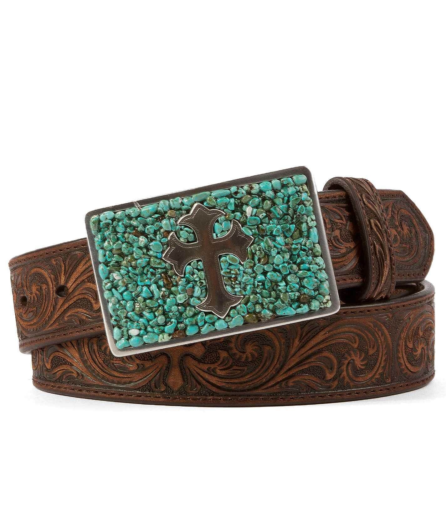 NEW NOCONA BELT CO. women\'s embossed cross belt in brown Nocona Cross Buckle Cowgirl Belt – Rock main image 4