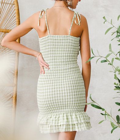 Mable Plaid Smocked Mini Dress back view