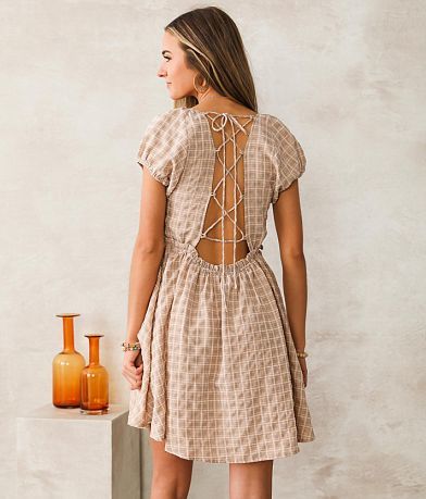 Mable Plaid Back Lace-Up Dress BACK