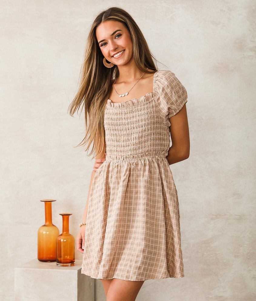 Mable Plaid Back Lace-Up Dress front view