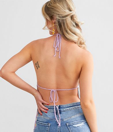 Mable Rainbow Fringe Halter Tank Top BACK