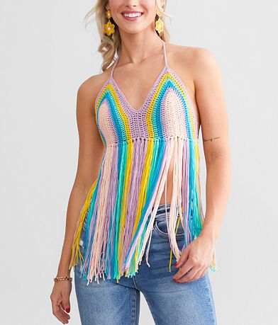 Mable Rainbow Fringe Halter Tank Top MISC_DETAIL_1