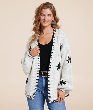 Main Strip Whipstitch Cardigan Sweater front view