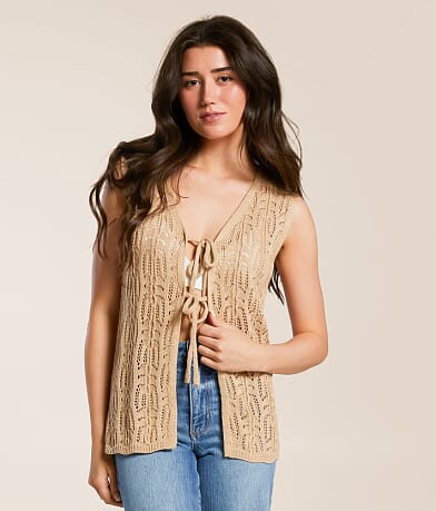 Main Strip Front Tie Cardigan Sweater Vest front view