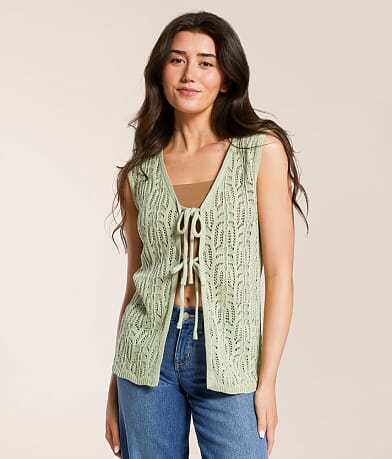 Main Strip Front Tie Cardigan Sweater Vest front view