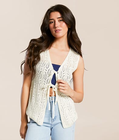 Main Strip Front Tie Cardigan Sweater Vest front view