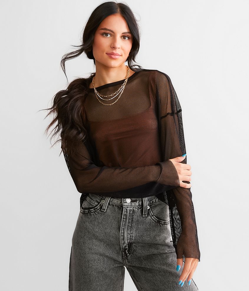 Gilded Intent Fishnet Cropped Top - Women's Shirts & Blouses in Black ...